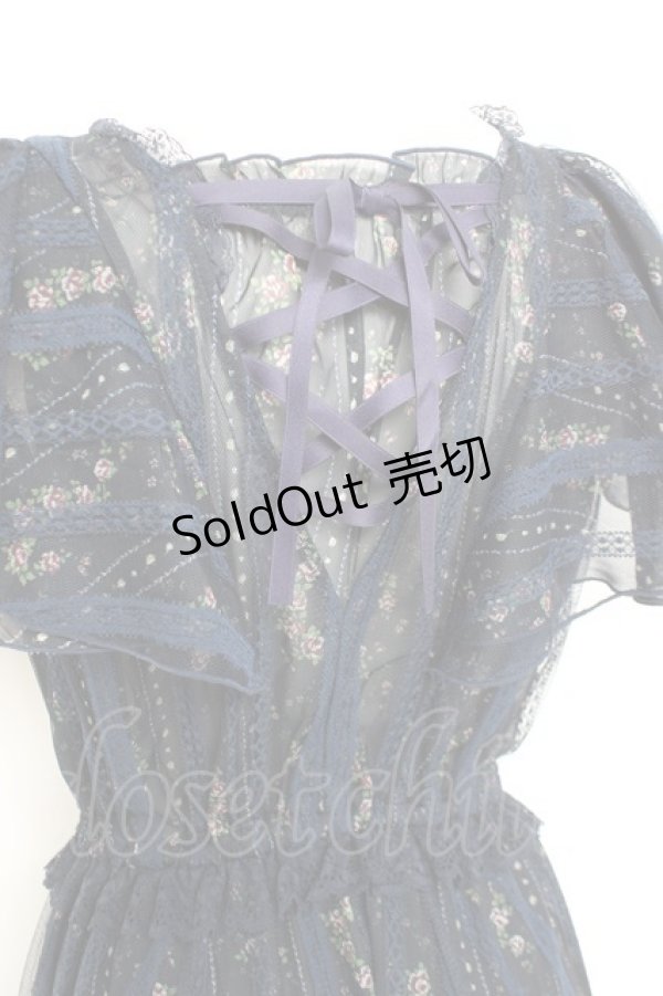 画像3: axes femme / 花ストライプ柄チュールワンピース M 紺 Y-26-02-17-089-AX-OP-SZ-ZY (3)