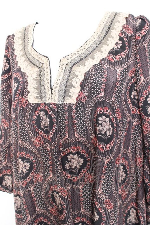画像3: axes femme / ミュルーズ染織美術館 レトロ花柄チュニック M 黒 Y-26-02-17-099-AX-OP-SZ-ZY (3)