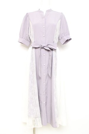 画像: axes femme / レース切替配色シャツワンピ M ラベンダー Y-26-02-17-105-AX-OP-SZ-ZY