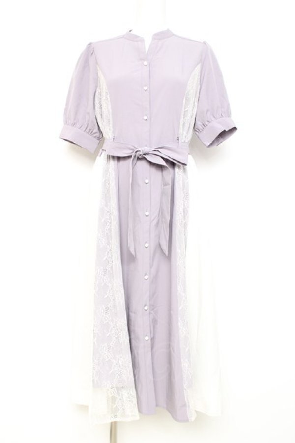 画像1: axes femme / レース切替配色シャツワンピ M ラベンダー Y-26-02-17-105-AX-OP-SZ-ZY (1)