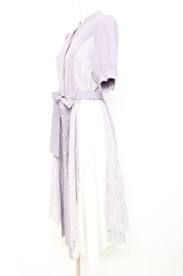 画像2: axes femme / レース切替配色シャツワンピ M ラベンダー Y-26-02-17-105-AX-OP-SZ-ZY (2)