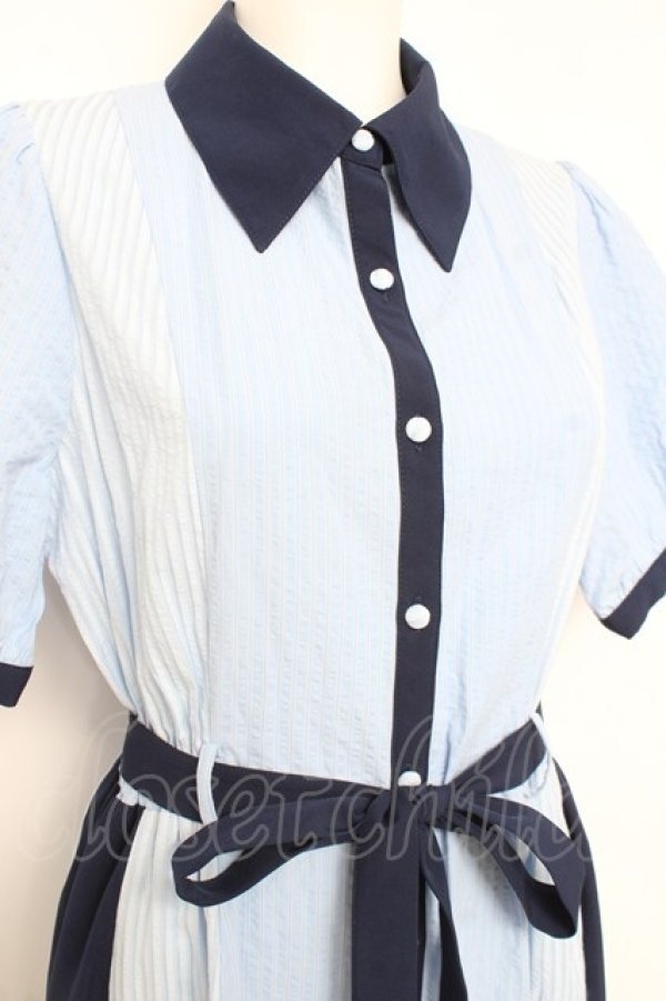 画像3: axes femme / ストライプ配色シャツワンピース F ブルー Y-26-02-17-109-AX-OP-SZ-ZY (3)