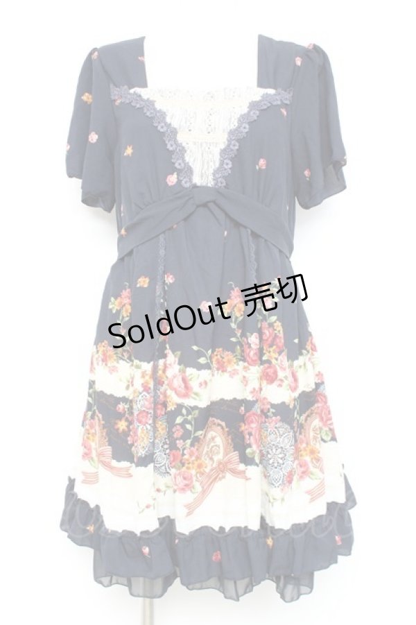 画像1: axes femme / レース×バラPTチュニック M 紺 Y-26-02-17-110-AX-OP-SZ-ZY (1)