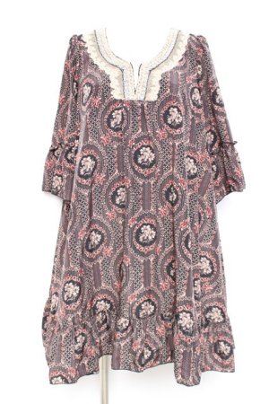 画像: axes femme / ミュルーズ染織美術館 レトロ花柄チュニック M 黒 Y-26-02-17-111-AX-OP-SZ-ZY