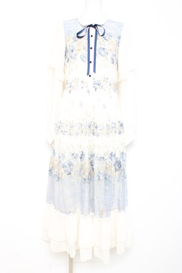 画像1: axes femme / フラワーパネルプリントレースワンピース F 紺 Y-26-02-17-114-AX-OP-SZ-ZY (1)