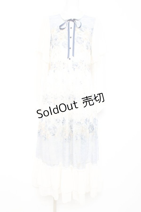 画像1: axes femme / フラワーパネルプリントレースワンピース F 紺 Y-26-02-17-114-AX-OP-SZ-ZY (1)