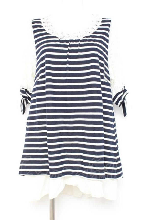 画像1: axes femme / Backデザイン半袖チュニ M 紺 Y-26-02-17-116-AX-TO-SZ-ZY (1)