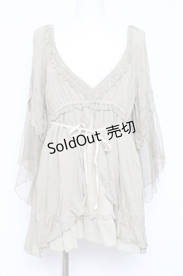 画像1: axes femme / 袖レーシーフェミニンブラウス M カーキ Y-26-02-17-118-AX-BL-SZ-ZY (1)