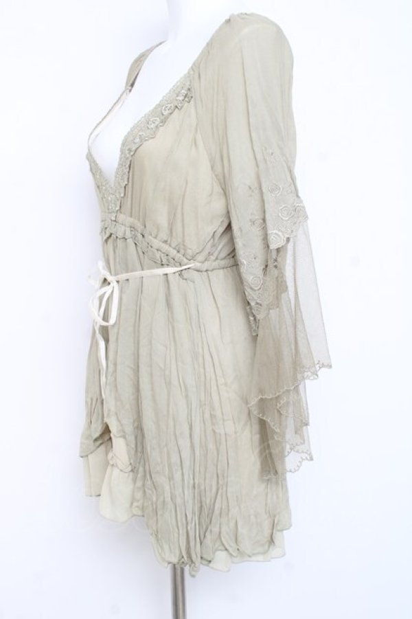 画像2: axes femme / 袖レーシーフェミニンブラウス M カーキ Y-26-02-17-118-AX-BL-SZ-ZY (2)