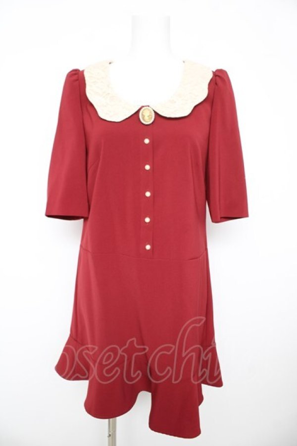 画像1: axes femme prcmium / レース襟ミニ丈ワンピース S ワイン Y-26-02-17-124-LO-OP-SZ-ZY (1)