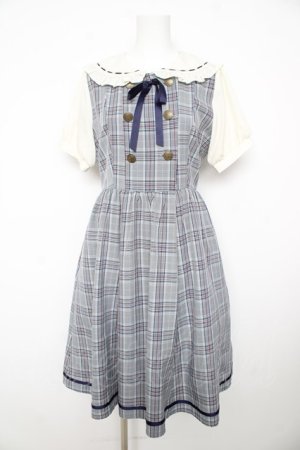 画像: axes femme POETIQUE / ダブルボタンチェック半袖ワンピース M サックス Y-26-02-17-129-AX-OP-SZ-ZY