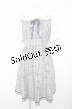 画像: axes femme POETIQUE / ダブルボタンチェック半袖ワンピース M サックス Y-26-02-17-129-AX-OP-SZ-ZY