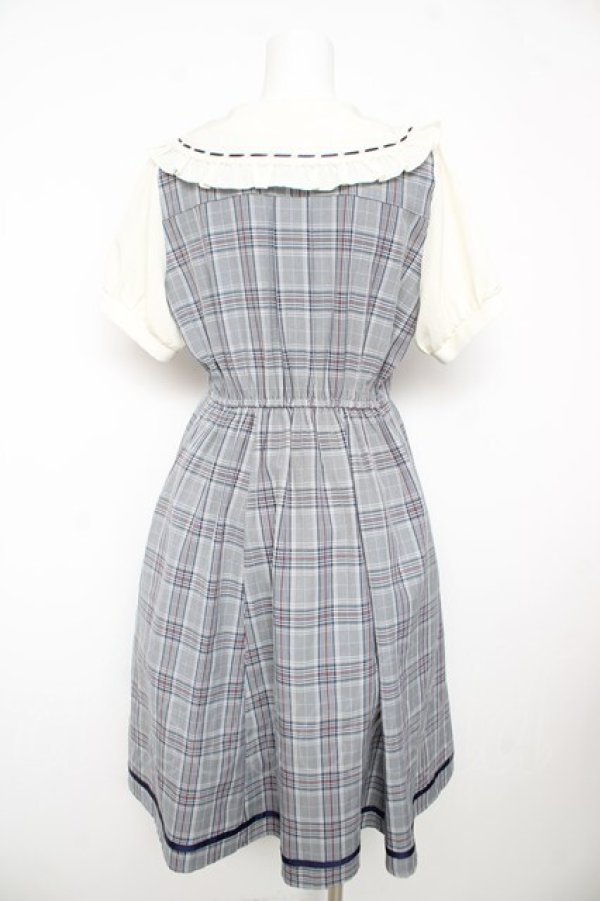 画像2: axes femme POETIQUE / ダブルボタンチェック半袖ワンピース M サックス Y-26-02-17-129-AX-OP-SZ-ZY (2)