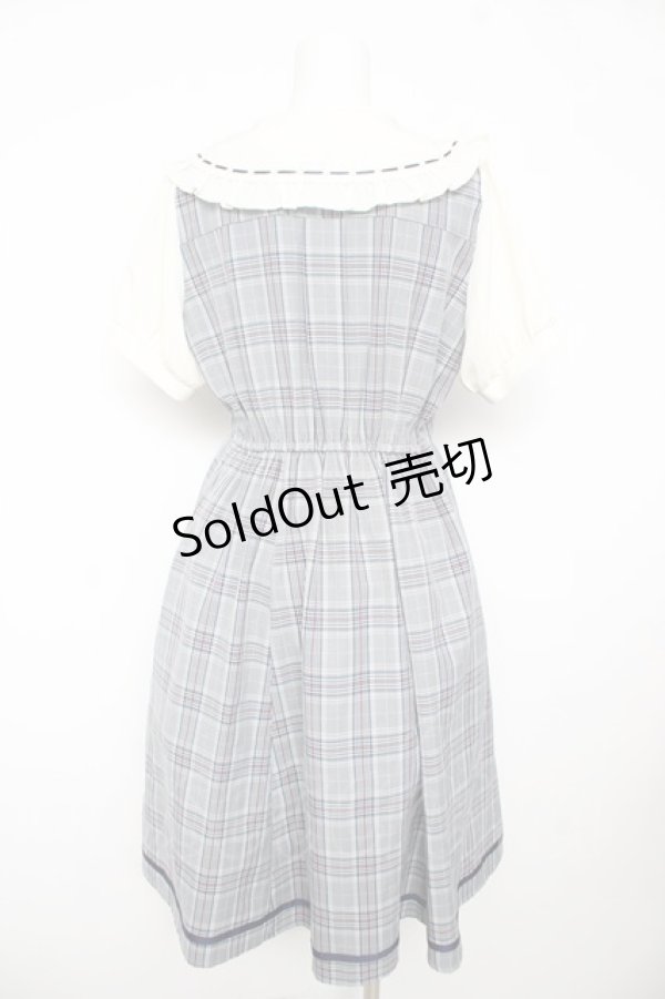 画像2: axes femme POETIQUE / ダブルボタンチェック半袖ワンピース M サックス Y-26-02-17-129-AX-OP-SZ-ZY (2)