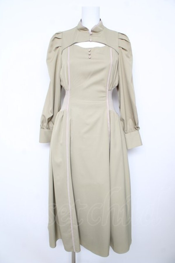 画像1: axes femme POETIQUE / デコルテ開きラインワンピース M グリーン Y-26-02-17-130-AX-OP-SZ-ZY (1)