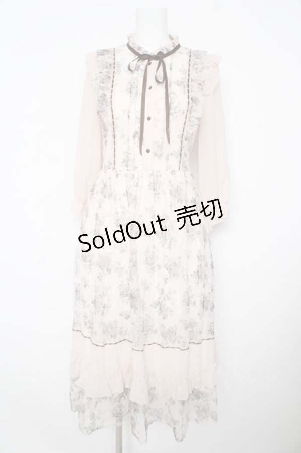 画像1: axes femme / フラワープリントレースワンピース M 淡ピンク Y-26-02-17-131-AX-OP-SZ-ZY (1)