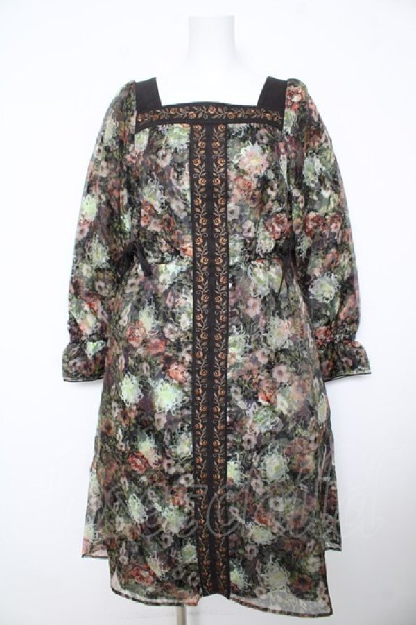 画像1: axes femme NOSTALGIE / オーガンジープリントワンピ Ｍ 黒 Y-26-02-17-132-AX-OP-SZ-ZY (1)