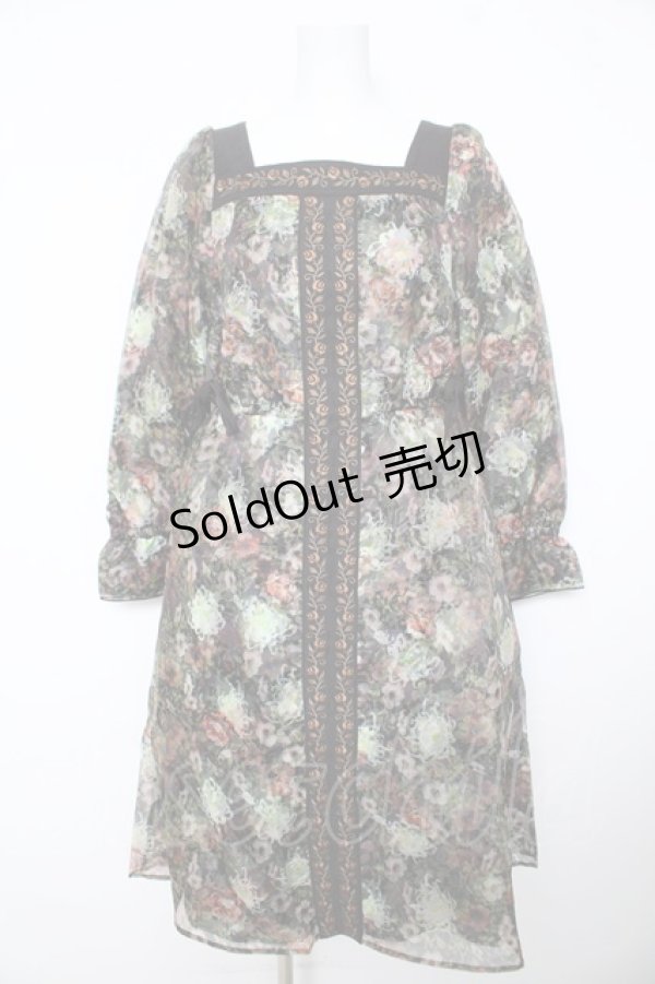 画像1: axes femme NOSTALGIE / オーガンジープリントワンピ Ｍ 黒 Y-26-02-17-132-AX-OP-SZ-ZY (1)