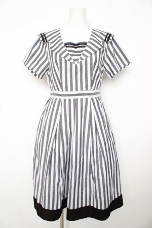 画像: axes femme POETIQUE / ストライプセーラーワンピース M 黒 Y-26-02-17-134-AX-OP-SZ-ZY