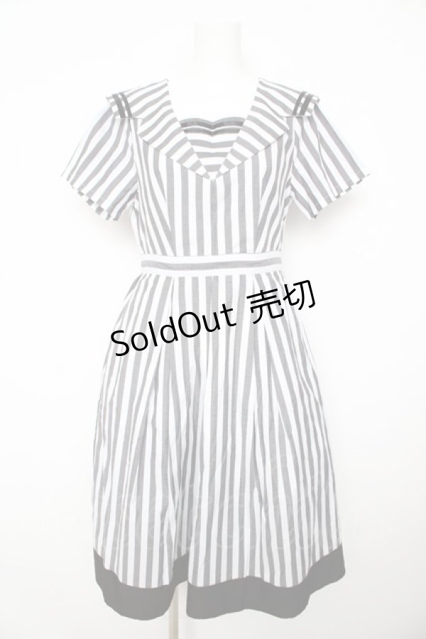 画像1: axes femme POETIQUE / ストライプセーラーワンピース M 黒 Y-26-02-17-134-AX-OP-SZ-ZY (1)