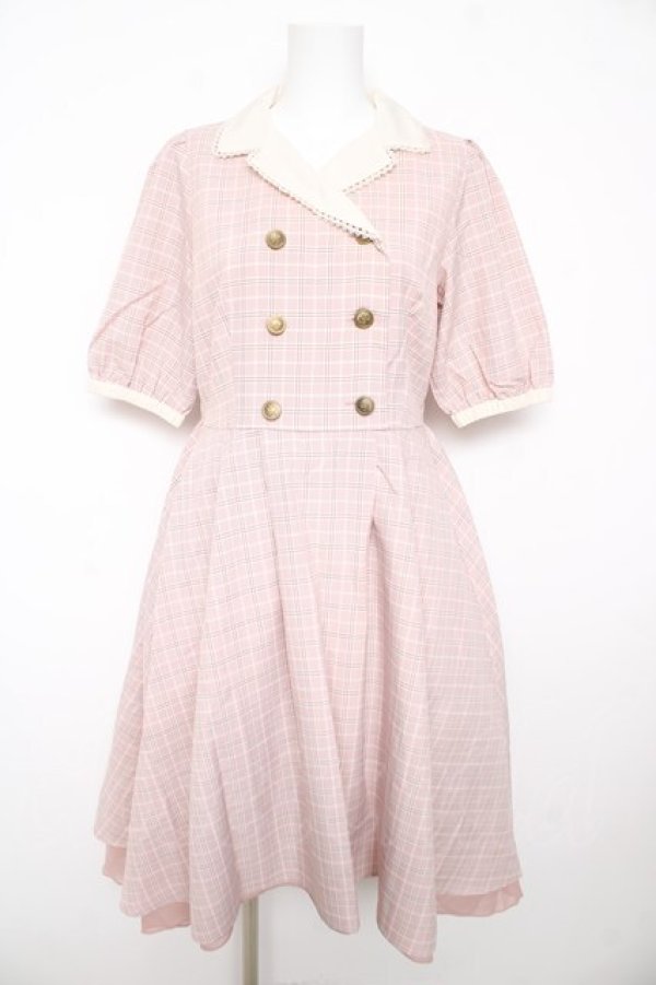 画像1: axes femme POETIQUE / ダブル釦フィッシュテールワンピース M ピンク Y-26-02-17-136-AX-OP-SZ-ZY (1)