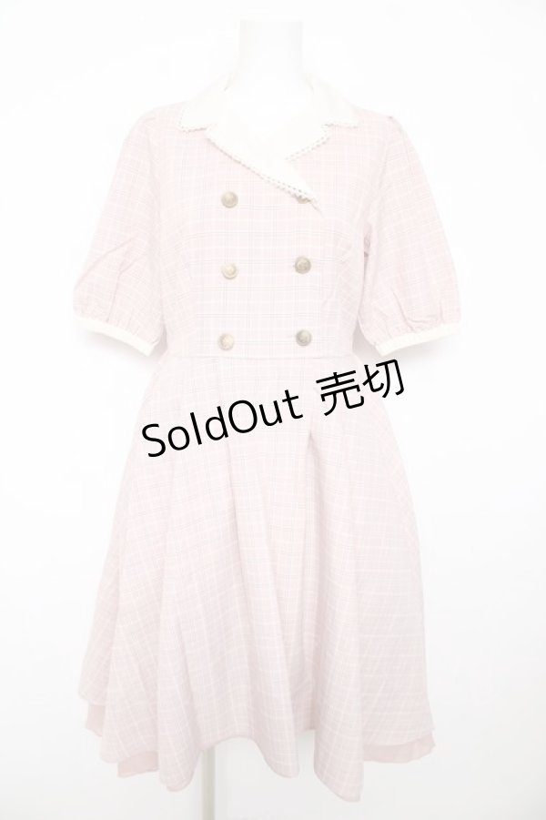 画像1: axes femme POETIQUE / ダブル釦フィッシュテールワンピース M ピンク Y-26-02-17-136-AX-OP-SZ-ZY (1)