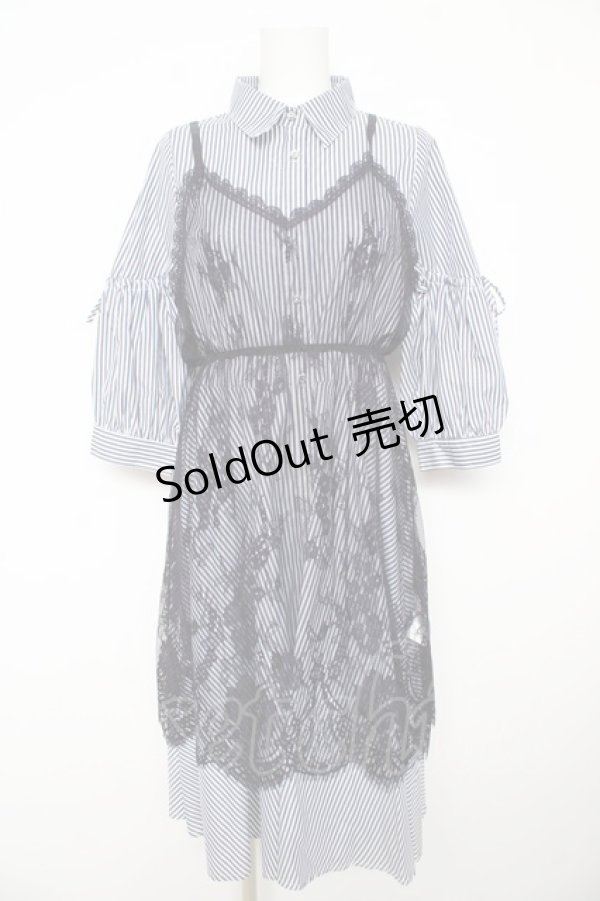 画像1: axes femme / レースキャミ付きシャツワンピース M 紺 Y-26-02-17-137-AX-OP-SZ-ZY (1)