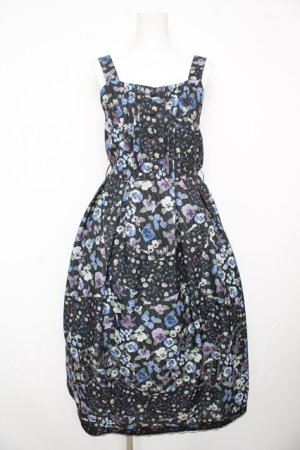 画像: axes femme / パッチワークパンジー柄ジャンパースカート M 黒 Y-26-02-17-141-AX-OP-SZ-ZY