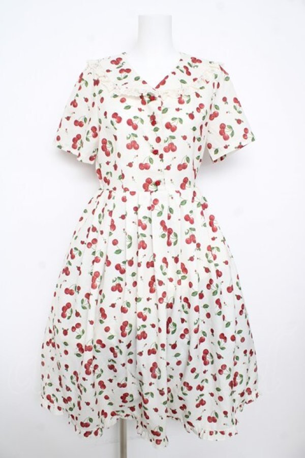 画像1: axes femme / チェリーローズ柄セーラーワンピース F 生成り Y-26-02-17-152-AX-OP-SZ-ZY (1)