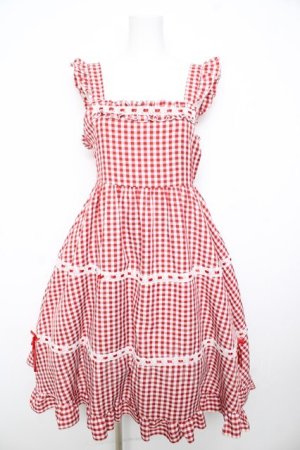 画像: Cherirulu Chocola / ギンガムチェックジャンパースカート S 赤 Y-26-02-17-160-LO-OP-SZ-ZY