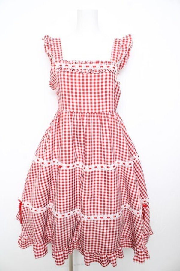画像1: Cherirulu Chocola / ギンガムチェックジャンパースカート S 赤 Y-26-02-17-160-LO-OP-SZ-ZY (1)