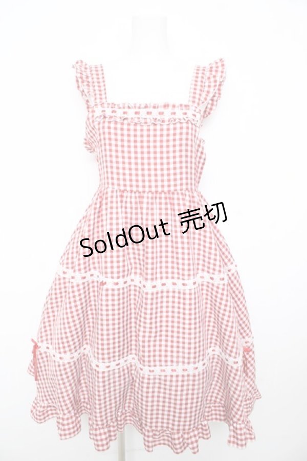 画像1: Cherirulu Chocola / ギンガムチェックジャンパースカート S 赤 Y-26-02-17-160-LO-OP-SZ-ZY (1)
