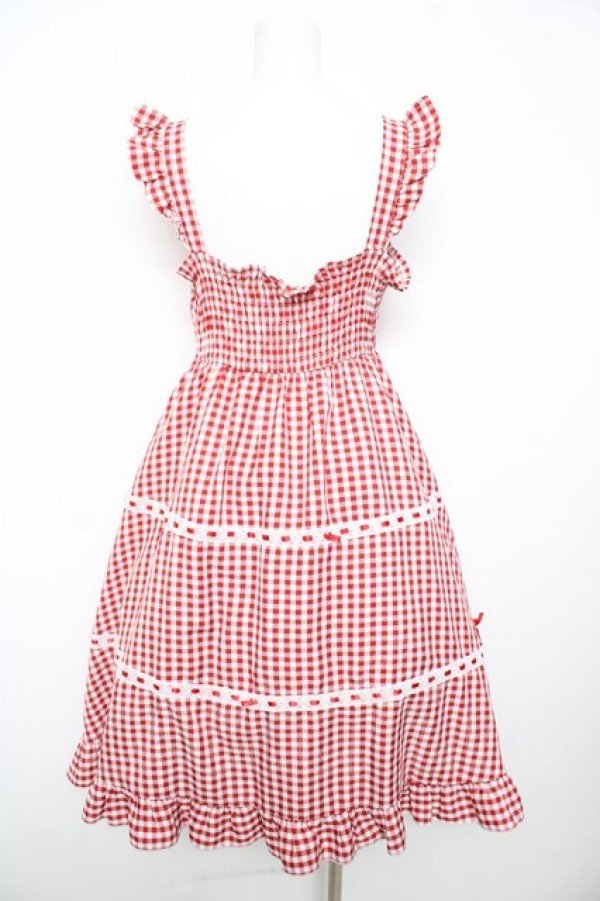 画像2: Cherirulu Chocola / ギンガムチェックジャンパースカート S 赤 Y-26-02-17-160-LO-OP-SZ-ZY (2)