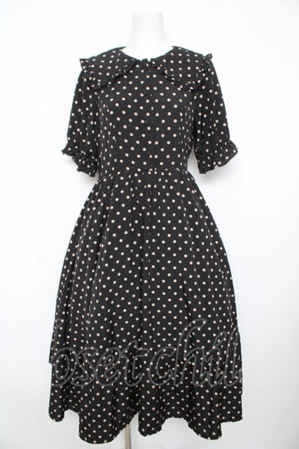 画像1: m petit by misako / 梨地水玉半袖ワンピース Ｍ 中黒 Y-26-02-17-171-LO-OP-SZ-ZY (1)