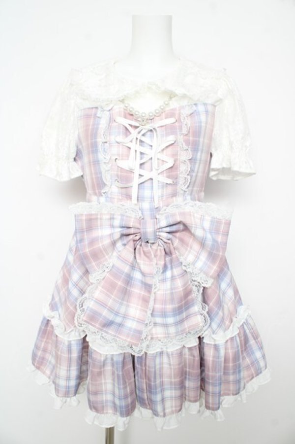 画像1: Ank Rouge / プリンセスおりぼんワンピース M ピンク×ブルーチェック Y-26-02-17-180-CA-OP-SZ-ZY (1)