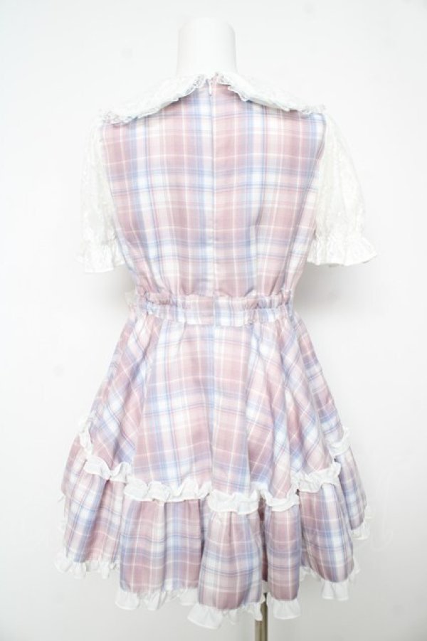 画像2: Ank Rouge / プリンセスおりぼんワンピース M ピンク×ブルーチェック Y-26-02-17-180-CA-OP-SZ-ZY (2)
