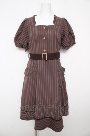 画像: Amavel / ベルト付パフスリーブワンピース F ブラウン Y-26-02-17-183-CA-OP-SZ-ZY