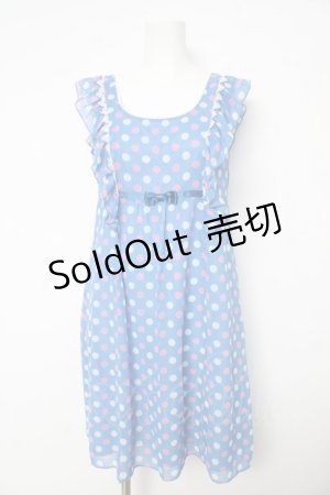 画像: Emily Temple cute / ドットジョーゼットフリルノースリーブワンピース M ブルー Y-26-02-17-188-ET-OP-SZ-ZY