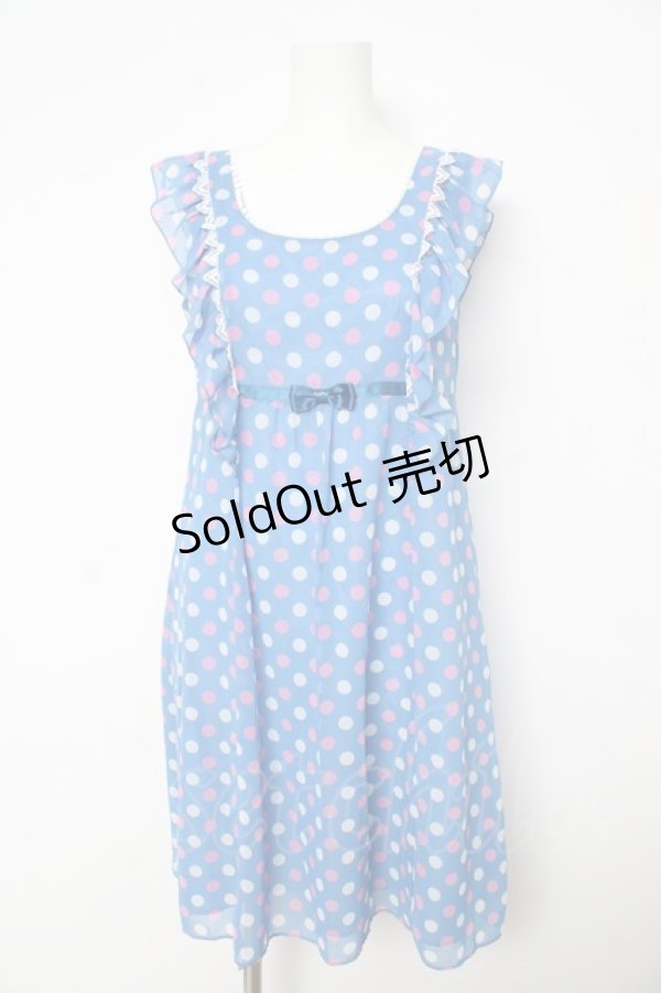 画像1: Emily Temple cute / ドットジョーゼットフリルノースリーブワンピース M ブルー Y-26-02-17-188-ET-OP-SZ-ZY (1)
