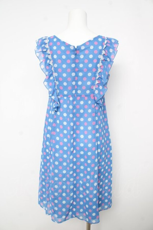 画像2: Emily Temple cute / ドットジョーゼットフリルノースリーブワンピース M ブルー Y-26-02-17-188-ET-OP-SZ-ZY (2)