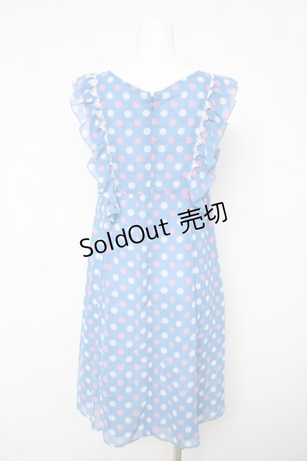 画像2: Emily Temple cute / ドットジョーゼットフリルノースリーブワンピース M ブルー Y-26-02-17-188-ET-OP-SZ-ZY (2)