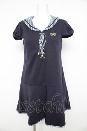 画像: Secret Honey / ギンガムセーラーカットワンピース 2 ネイビー Y-26-02-17-189-CA-OP-SZ-ZY