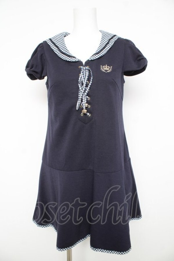 画像1: Secret Honey / ギンガムセーラーカットワンピース 2 ネイビー Y-26-02-17-189-CA-OP-SZ-ZY (1)