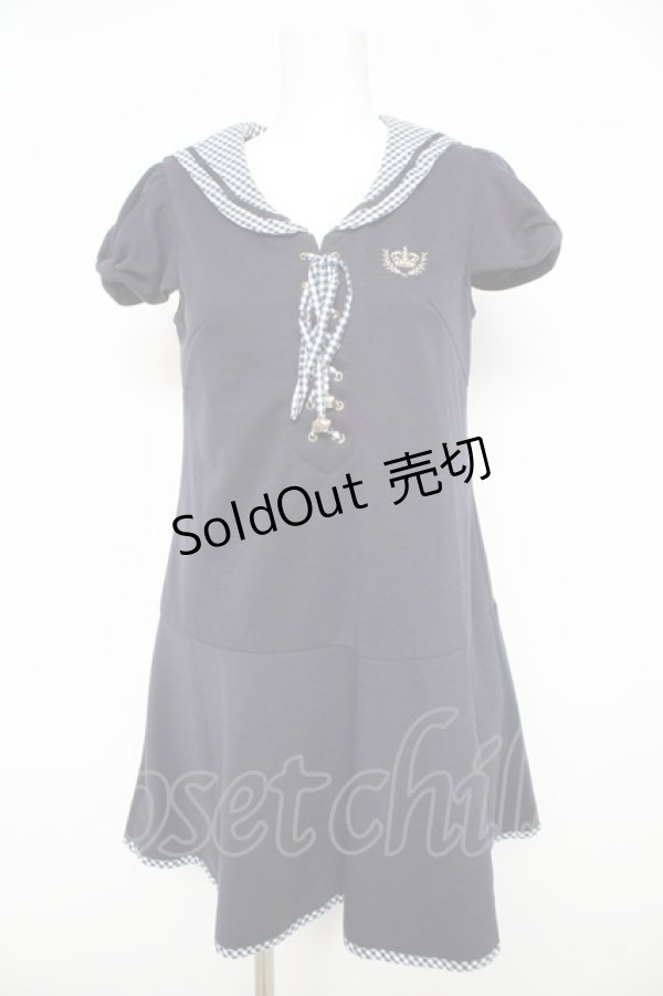 画像1: Secret Honey / ギンガムセーラーカットワンピース 2 ネイビー Y-26-02-17-189-CA-OP-SZ-ZY (1)