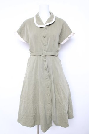 画像: an another angelus / 配色パイピングショールカラーワンピース F グリーン Y-26-02-17-192-CA-OP-SZ-ZY