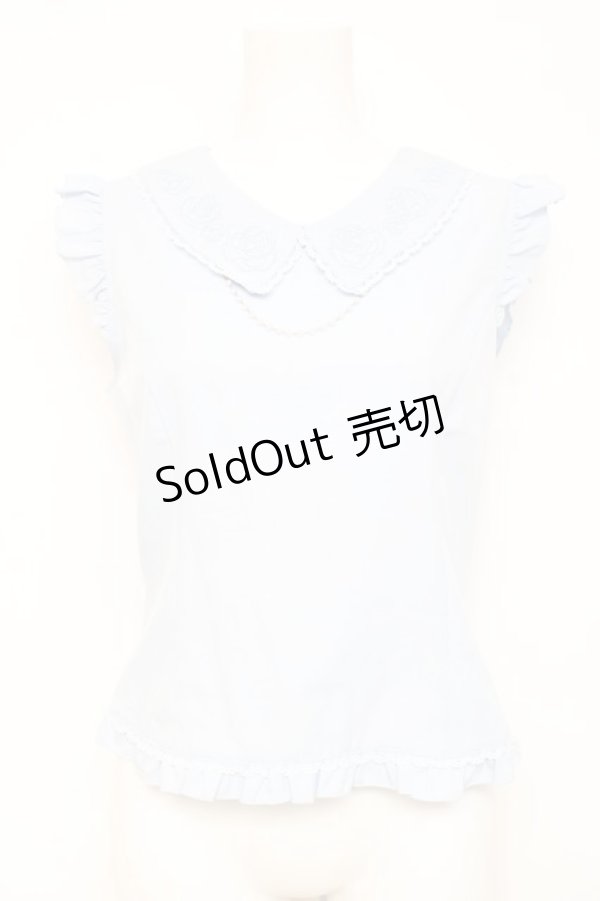 画像1: axes femme / パール付薔薇刺繍ノースリブラウス F サックス Y-26-02-17-016-AX-BL-SZ-ZY (1)