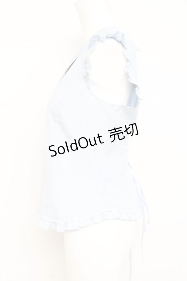 画像2: axes femme / パール付薔薇刺繍ノースリブラウス F サックス Y-26-02-17-016-AX-BL-SZ-ZY (2)