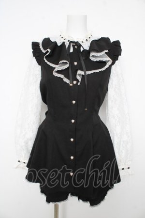 画像: Secret Honey / ハシゴレーススタンドカラーラッフルセットアップ 2 ブラック×ホワイト Y-26-02-17-201-CA-OP-SZ-ZY