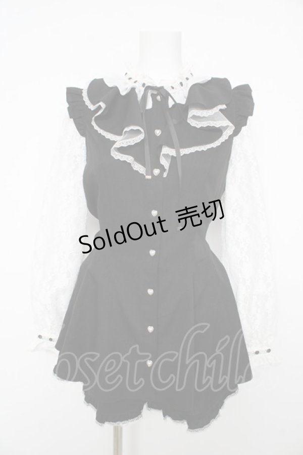 画像1: Secret Honey / ハシゴレーススタンドカラーラッフルセットアップ 2 ブラック×ホワイト Y-26-02-17-201-CA-OP-SZ-ZY (1)