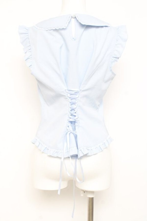 画像3: axes femme / パール付薔薇刺繍ノースリブラウス F サックス Y-26-02-17-016-AX-BL-SZ-ZY (3)